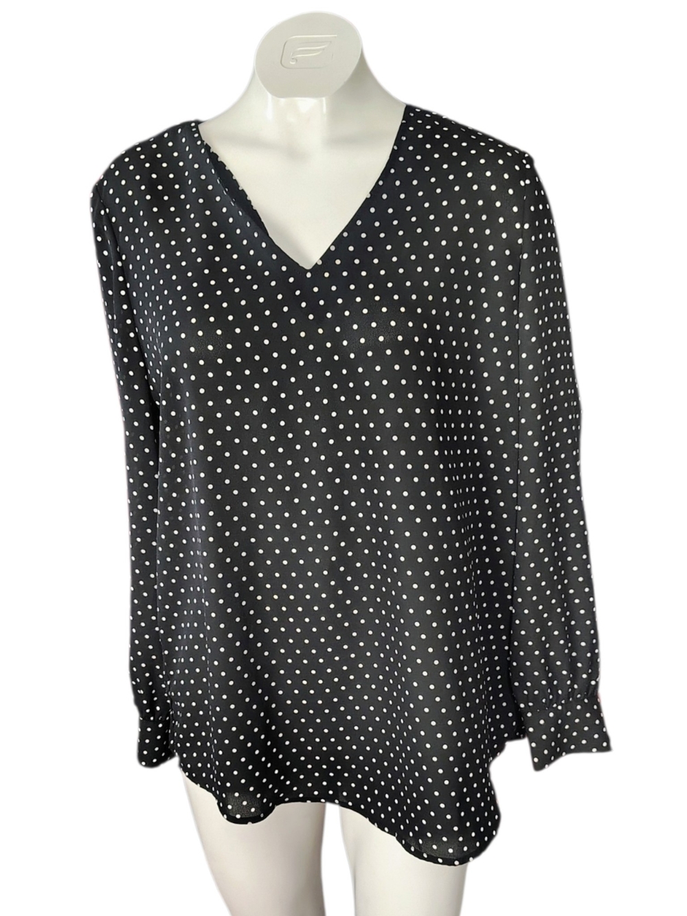 Adrianna Papell Black and White Polka Dot V-Neck Blouse